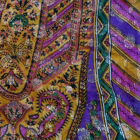 Salvatore Ferragamo Purple and Gold Scarf with silver threads